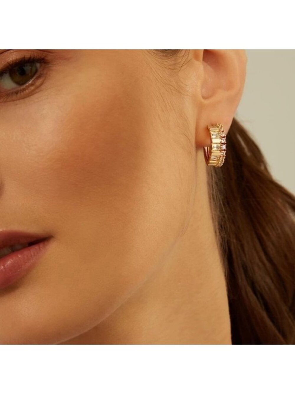 GOLD 14k Gold Plated Cubic Zirconia Crown Hoop Earrings